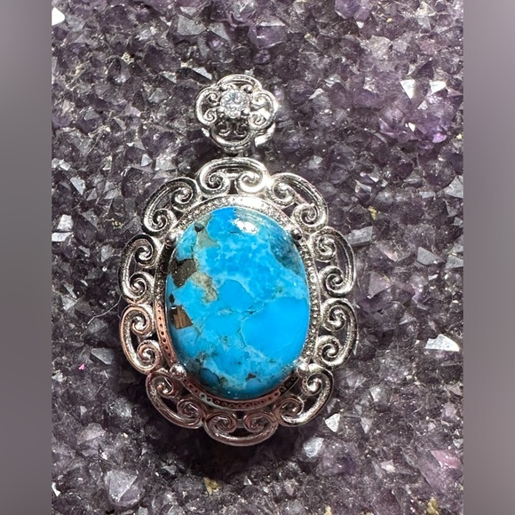 Mohave Oyster Turquoise 925 Sterling Silver Pendant - Picture 10 of 10